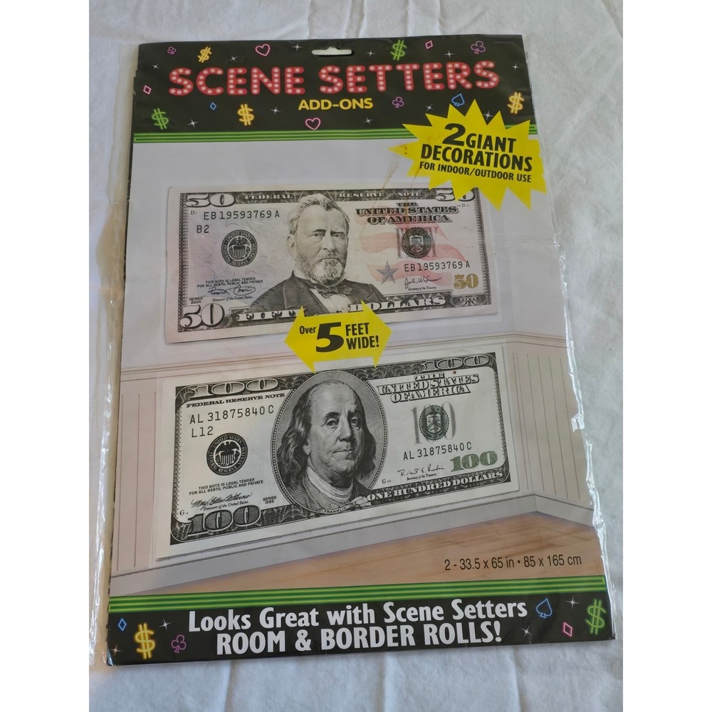 Giant Dollar Bill Decorations 2 Giant Decorations 5 Feet‎ Wide Party /0356